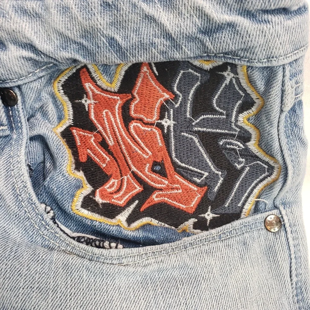 Ninth‎ Ambush Hall Jeans Light Wash Embroidered Skull Rose Chain Denim